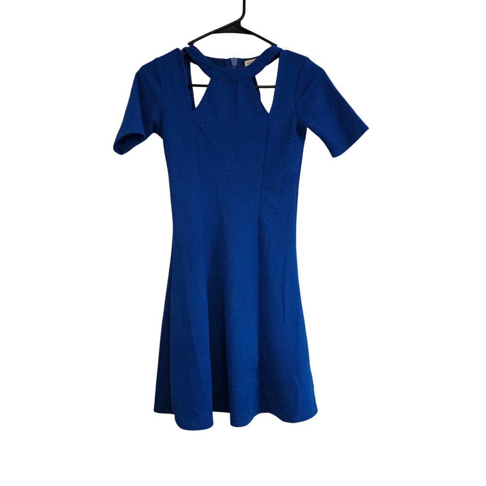 Silence Noise Cobalt Blue Textured Cutout Neckline Fit‎ Flare Dress XS